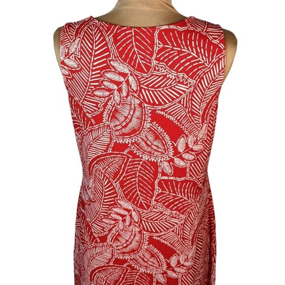 CHICO'S Round Neck Sleeveless Leaf Print Maxi Dress Red and White Chico's Size 1 - Picture 6 of 14